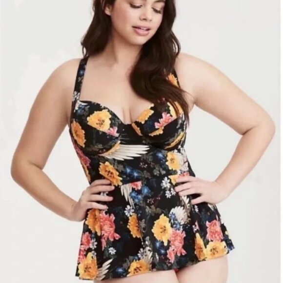 torrid Other - Torrid One Piece Vixen Peplum Swimsuit Floral Colorful Black Plus Size 2X